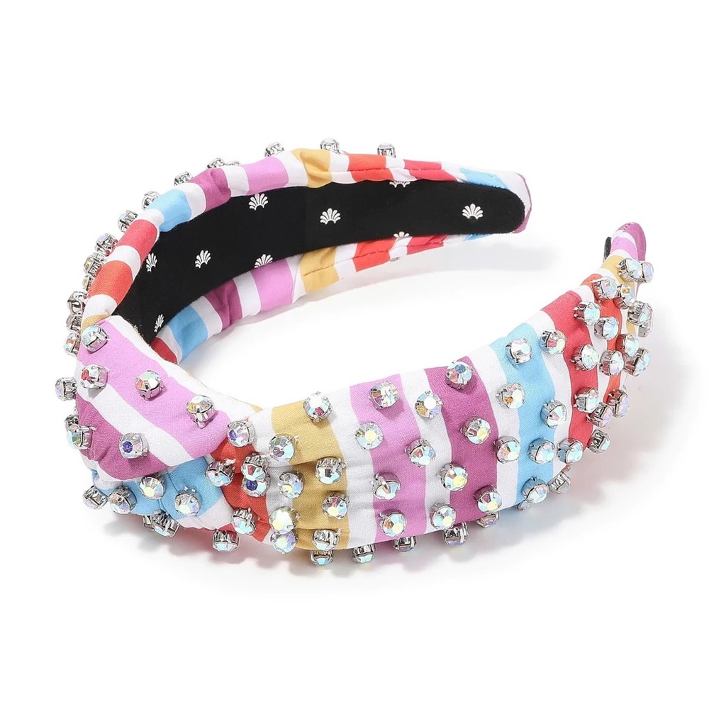 Lele Sadoughi x Roller Rabbit Rainbow Stripe AB Crystals NWT